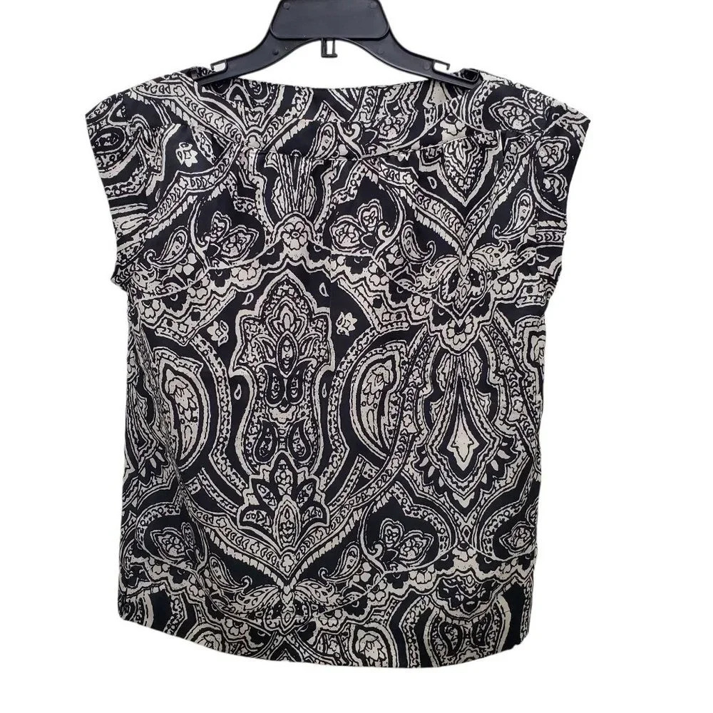 Talbots Petites Women's Black White Paisley Moroccan‎ Boatneck Sleeveless Top 4P